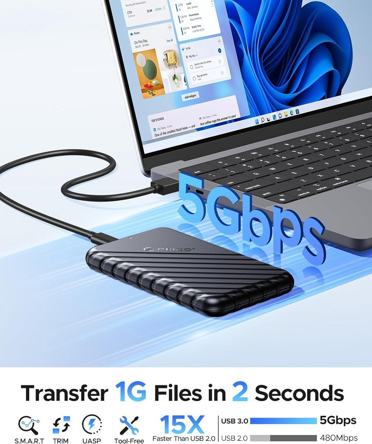 ORICO Carcasa externa para disco duro de 2,5 pulgadas USB 3.0 a SATA III para HDD/SSD SATA de 7 mm y 9,5 mm sin herramientas [compatible con UASP] Negro (25PW1-U3)